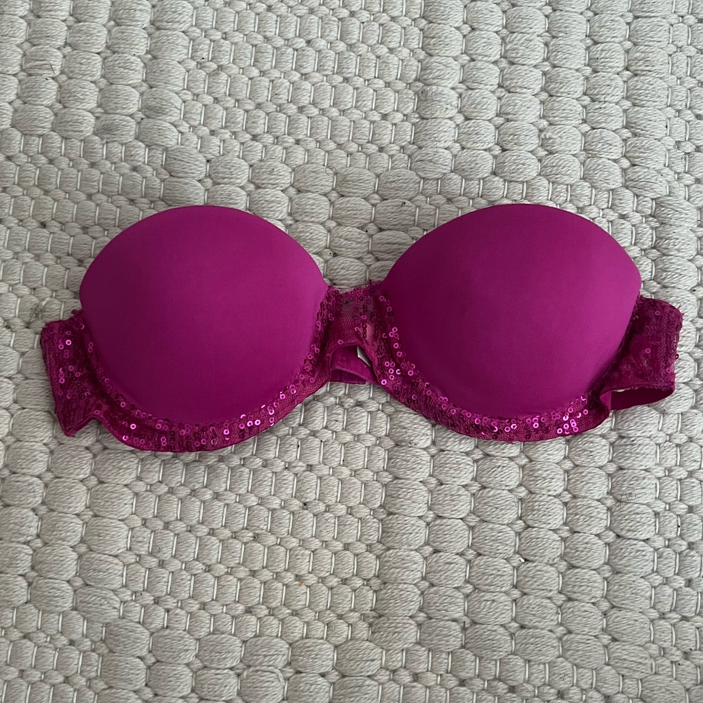 Pink Sequin Strapless Bra